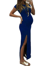 Load image into Gallery viewer, Round Neck Short Sleeve Split Maternity Dress Women
