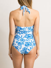Load image into Gallery viewer, Blue Floral Crisscross Halter One-Piece Maternity Swimsuit
