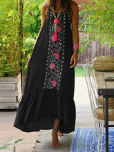 Load image into Gallery viewer, Women Bohemian Printed Straps Ruffles Hem Holiday Maxi Dress
