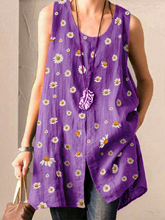 Load image into Gallery viewer, Women's Daisy Print Sleeveless Loose Vest Shirt
