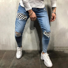 Load image into Gallery viewer, Men's Ripped Plaid Skinny Stretch Distressed Jeans
